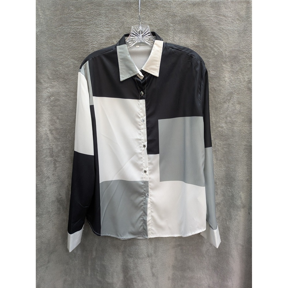 Womens Top Large Modern Neutral Cubism Color‎ Block